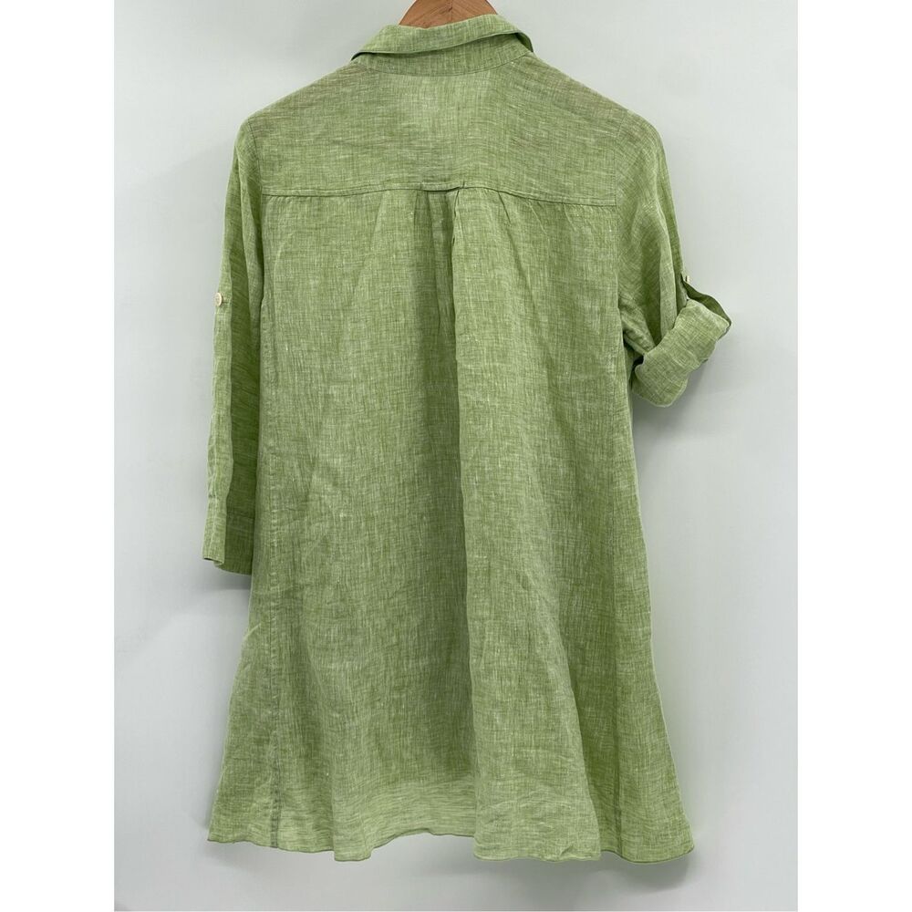 Lafayette 148 Linen Tunic Top Shirt Button Down Women 6 Green Collar Oversized - Picture 9 of 12